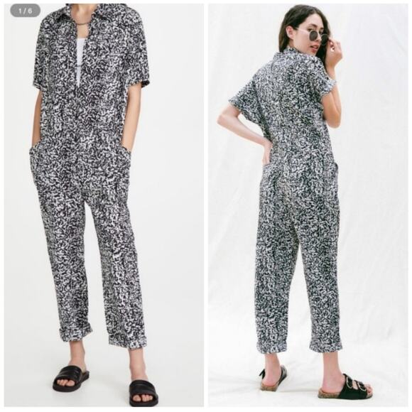 PISTOLA Jumpsuit XS Sabine Slouchy Printed Short Sleeve Button Down Oversized - Picture 1 of 15